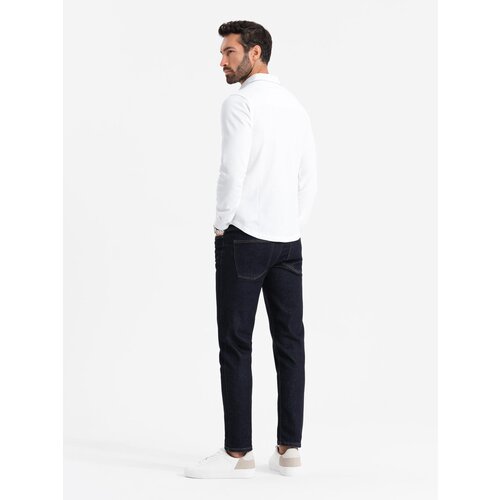 Ombre Men's knitted SLIM FIT long sleeve shirt - white Cene