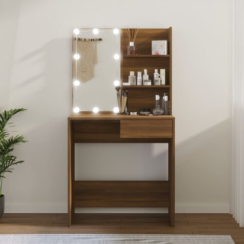 vidaXL Toaletna mizica z LED lučkami rjavi hrast 74,5x40x141 cm Cene