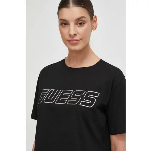 Guess Bombažna kratka majica ženski, črna barva