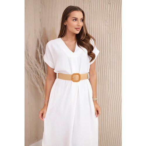 Kesi Włoski Dress with a decorative belt Off-white Cijene