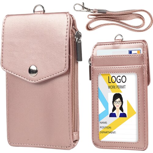 INF Držalo za značko iz PU usnja, držalo za osebno izkaznico z zadrgo PinkGold, (21755507) Cene