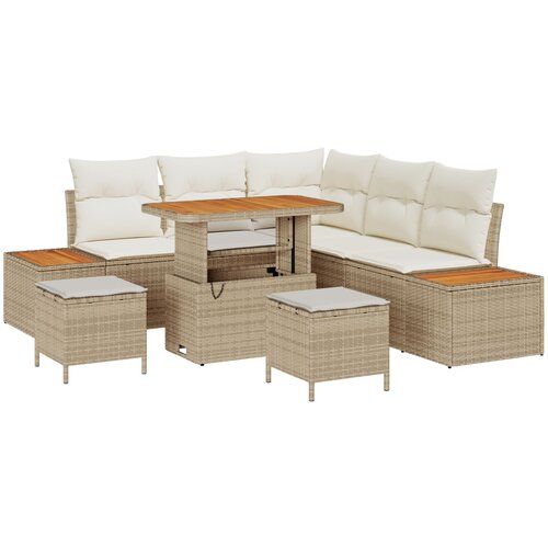 vidaXL 8 Deo Vrtni Sofa Set s Jastucima Bež Poli Ratan Akacija, 3 Deo Vrtni Dining Set s Jastucima Bež Poli Ratan Akacija Cijene