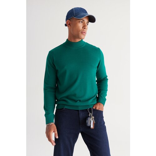 ALTINYILDIZ CLASSICS Men's Dark Green Anti-Pilling Standard Fit Normal Cut Half Turtleneck Knitwear Sweater. Cene