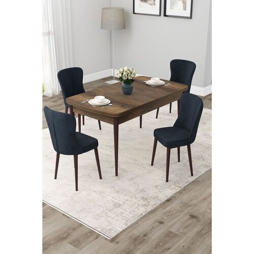 Hanah home trpezarijski set Due, sto na razvlačenje i 4 stolice, ploča u dekoru drveta Baroque, antracit tkanina Babyface Cene