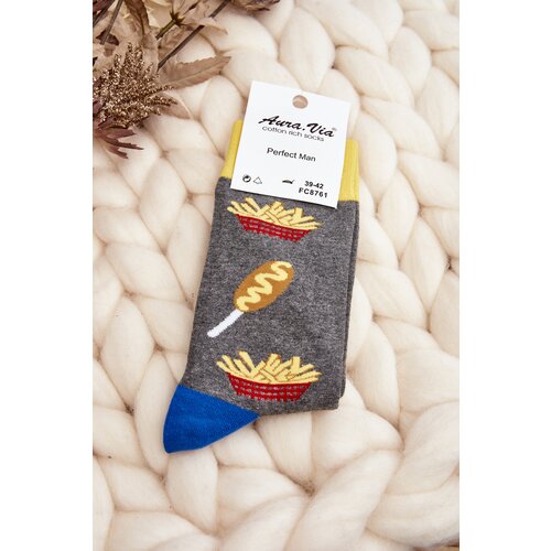 Aura.via Men&amp;#039;s Socks French Fries Grey Slike