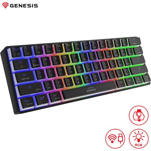 Genesis Gaming tipkovnica THOR 660, mehanska, žična USB Type-C / brezžična Bluetooth, RGB LED osvetlitev, Anti-Ghosting, F1 - F12, aplikacija, črna Cene