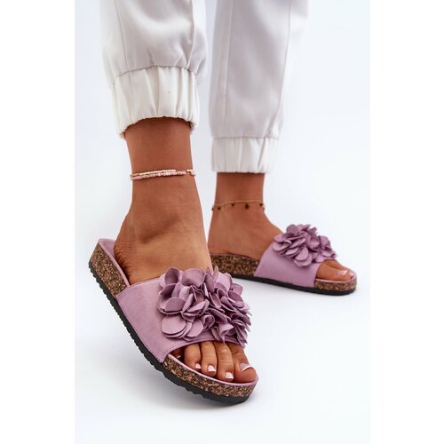 Kesi Women's slippers on a cork platform made of eco-friendly suede, purple Jaihini Cene