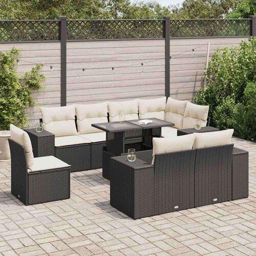 vidaXL 9-dijelni set vrtnih sofa s jastucima crni od poliratana Cijene