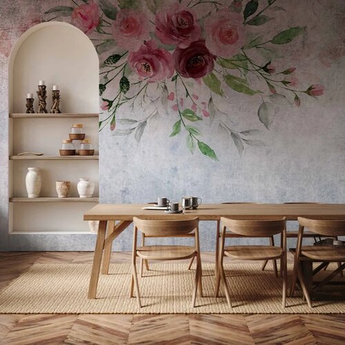  Foto tapeta - Summer bloom - plant motif with flowers and leaves in pink tones 300x210 Cene