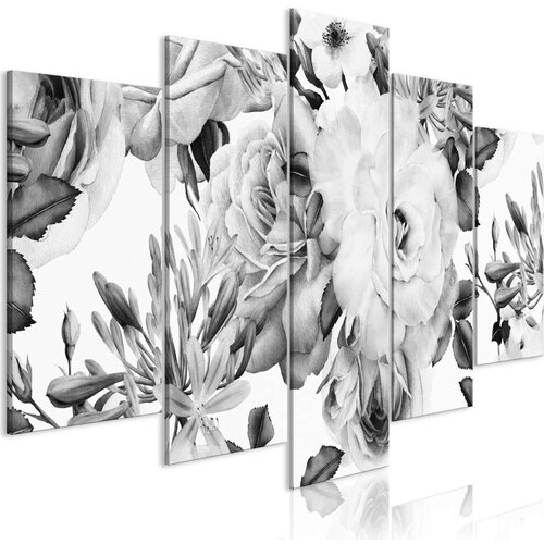  Slika - Rose Composition (5 Parts) Wide Black and White 100x50 Slike