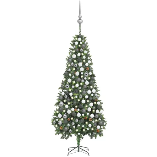 vidaXL umjetno božićno drvce LED s kuglicama i šiškama 210 cm