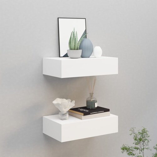  Zidne police s ladicama 2 kom bijele 40 x 23,5 x 10 cm MDF Slike