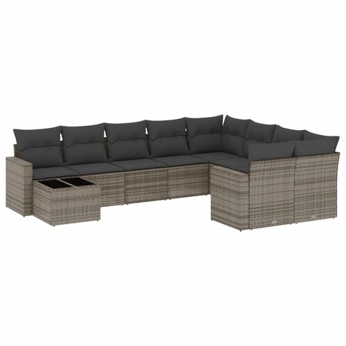  10-dijelni set vrtnih sofa od poliratana s jastucima sivi Slike