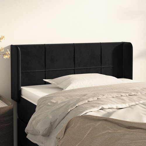VidaXL Uzglavlje s u&amp;scaron;ima crni 83x16x78/88 cm bar&amp;scaron;unasti Slike