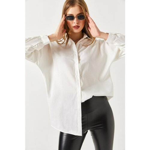 armonika Women's Ecru Oversize Long Basic Shirt Slike