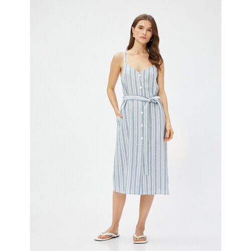 Koton Buttoned Belted Midi Linen Dress Slike