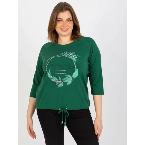 Fashion Hunters Women's Plus Size T-Shirt with 3/4 Raglan Sleeves - Green