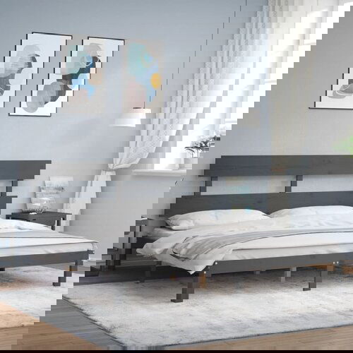 VidaXL Okvir za krevet s uzglavljem sivi 200 x 200 cm od masivnog drva Slike