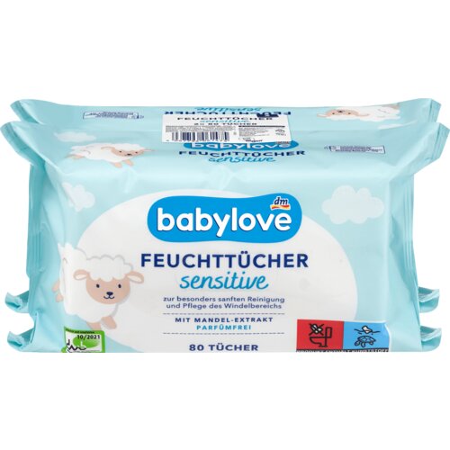 babylove sensitive vlažne maramice za bebe sa ekstraktom badema, 2x80kom 160 kom Cene