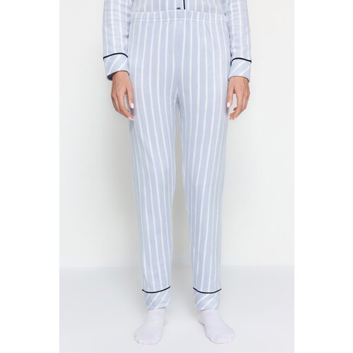 Trendyol Blue Striped Piping Detailed Sleep Banded Fleece Winter Knitted Pajamas Set Cene