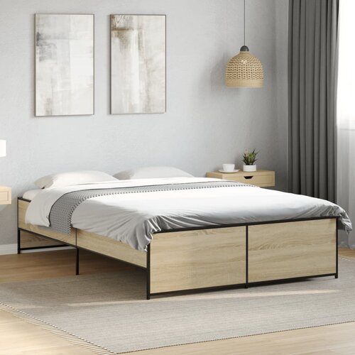 The Living Store Posteljni okvir sonoma hrast 135x190 cm inž. les in kovina - Posteljni Okvir, (21446103) Slike