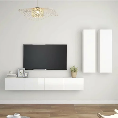  Komplet TV omaric 4-delni visok sijaj bela iverna plošča, (20914718)