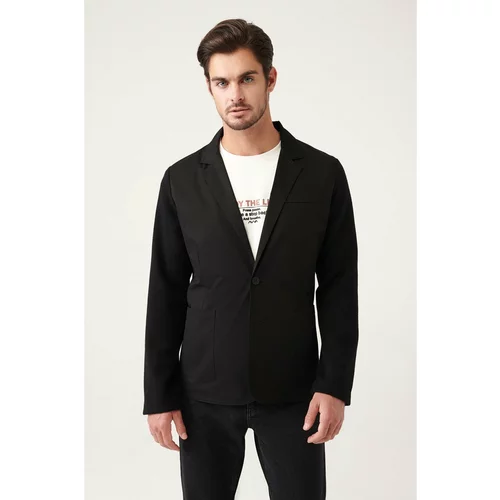 Avva Men's Black Mono Collar Unlined Knitwear Detailed Slim Fit Slim Fit Jacket