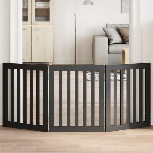  Vrata za pse s 3 panela sklopiva crna 150 cm od drva topole Cene