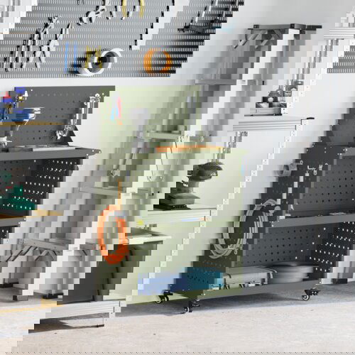 vidaXL Vozik za orodje s polico s kolesom Olivno zelena 65 x 35 x 111 cm Metal Cene