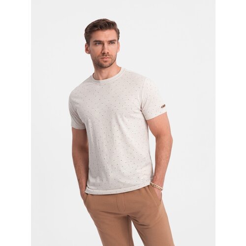 Ombre BASIC men's t-shirt with decorative pilling effect - cream Cene