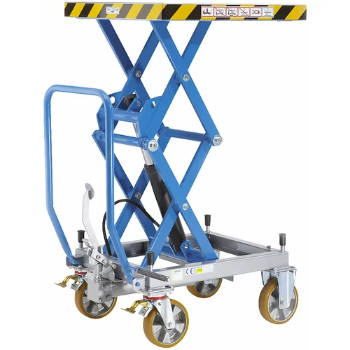 eurokraft pro Dvižni mizni voziček z dvojnimi škarjami, nosilnost 1000 kg, območje dviga 470 - 1400 mm, poliuretanska kolesa