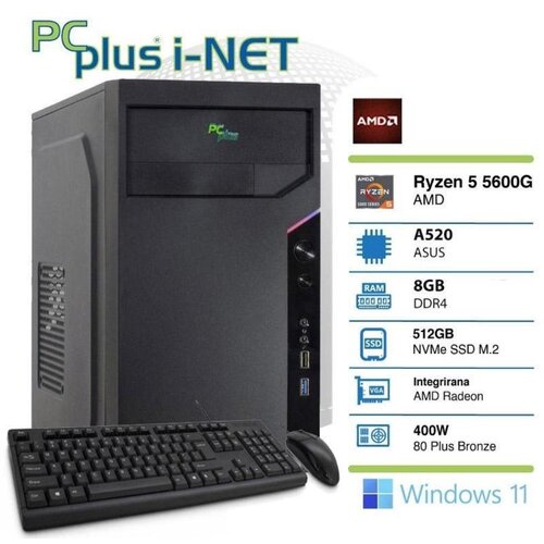PCPLUS Namizni računalnik i-NET Ryzen 5 5600G 8GB 512GB NVMe M.2 SSD Windows 11 Cene