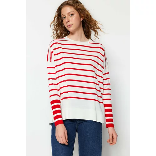 Trendyol White Basic Striped Knitwear Sweater