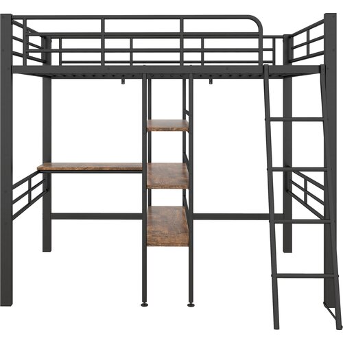 Lumor Postelja Mezzanine 90x200 cm z mizo in policami za shranjevanje - kovina in les - črna (brez vzmetnice), (22155748) Cene