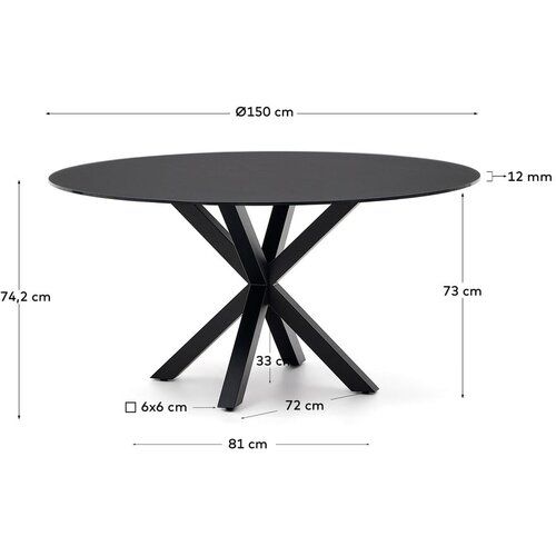 Kave Home Črna okrogla jedilna miza s stekleno mizno plo&amp;scaron;čo &amp;oslash; 150 cm Argo &amp;ndash; Slike