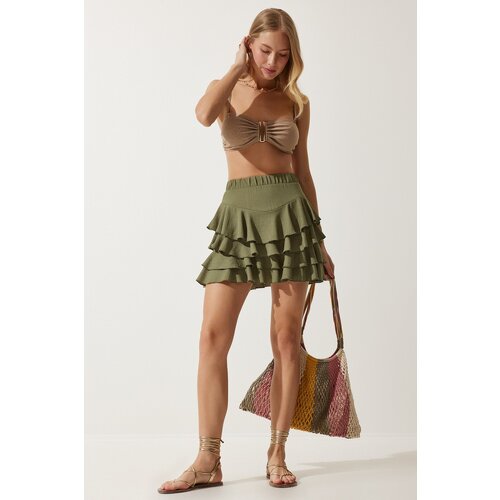 Women's Khaki Summer Flounce Mini Skirt Slike