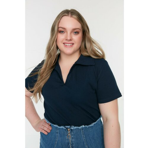 Trendyol Curve Navy Blue Camisole Collar Knitted Blouse Slike
