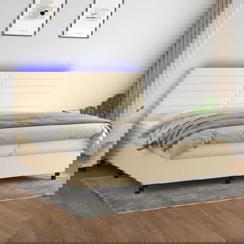  The Living Store Box spring postelja z vzmetnico LED krem 200x200 cm blago - Box Spring Postelja, (21518297) Cene
