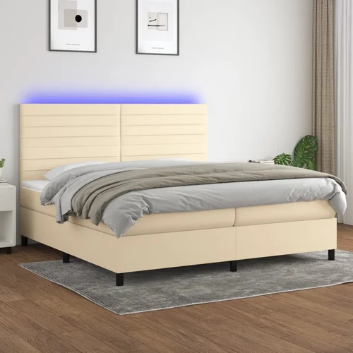  The Living Store Box spring postelja z vzmetnico LED krem 200x200 cm blago - Box Spring Postelja, (21518297)