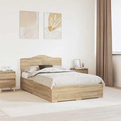  Krevetna konstrukcija s ladicama Sonoma hrast 120 x 200 cm Smeđa 206 x 123 x 90 cm Slike