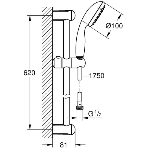 Grohe Tempesta 100 tu&amp;scaron; set sa kliznom &amp;scaron;ipkom 2 mlaza 26162001 Slike