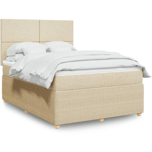 vidaXL Box spring postelja z vzmetnico krem 160x200 cm blago Cene