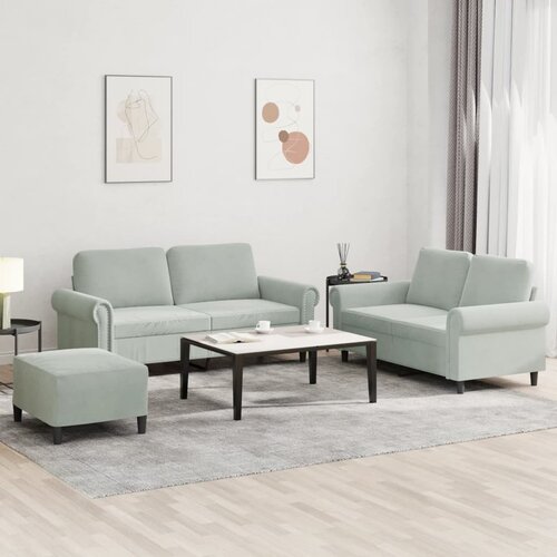  3-dijelni set sofa s jastucima svjetlosivi bar&scaron;unasti Cijene