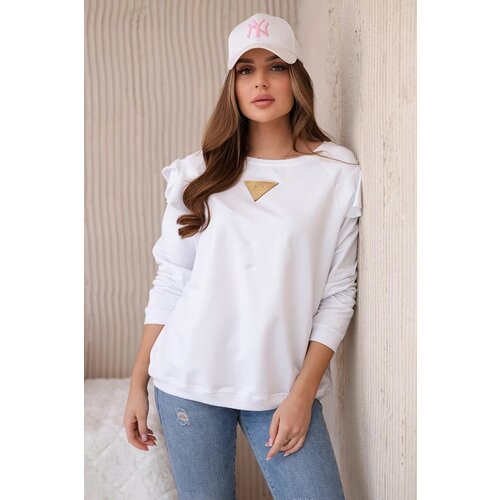 Kesi Cotton blouse with ruffles on the shoulders white Cene
