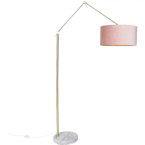 QAZQA Moderna talna svetilka zlato žametno senčnik roza 50 cm - Editor