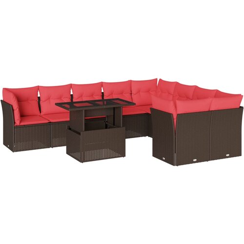  Vrtni set od 10 dijelova s jastucima, smeđi poliratan Slike