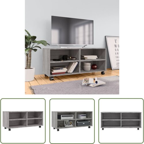 The Living Store TV omarica s kolesci siva sonoma 90x35x35 cm inženirski les - TV Omarica S Kolesci, (21738327) Cene