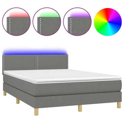 vidaXL Box spring postelja z vzmetnico LED temno siva 140x190 cm blago, (20725271)