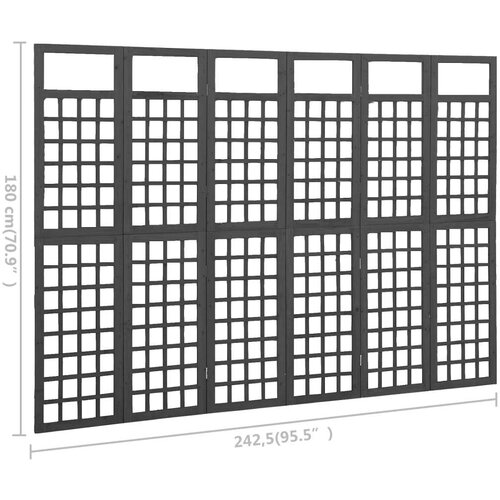 VidaXL Sobna pregrada / re&amp;scaron;etka sa 6 panela jelovina 242,5x180 cm crna Slike