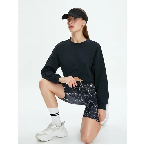 Koton Crop Sports Sweatshirt Asymmetrical Cut Modal